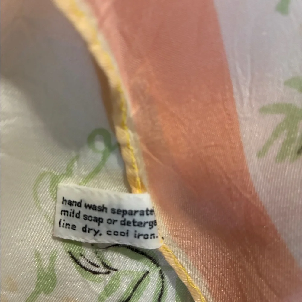 Vintage Vera Neumann Floral Scarf Peach Green 100% Acetate Made in Japan 13x40